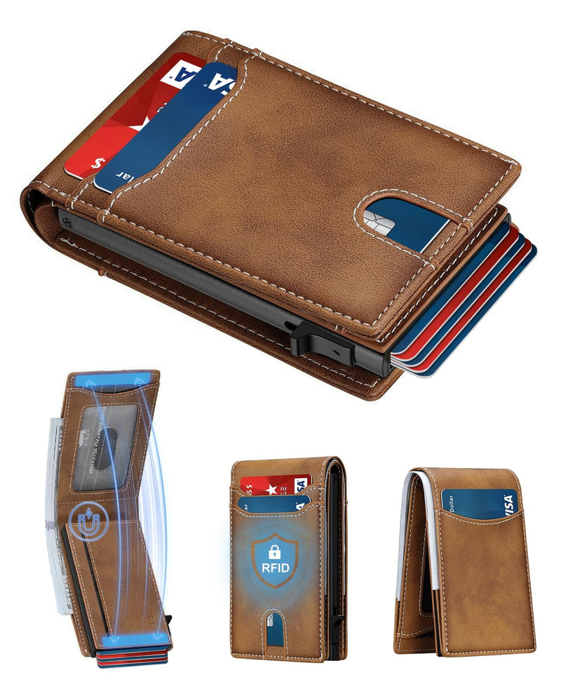 Furid Card Wallet for Men Slim: Smart Wallet - Rfid Minimalist Front Pocket with ID Window Pop up Wallet Gift for Male