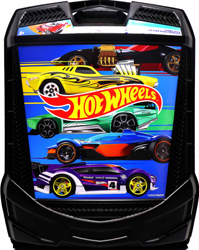 Hot Wheels 100-Car Storage Case – Large Capacity Organizer for 1:64 Die-Cast Vehicles with Handle and Latch, Durable Portable Carrying Case for