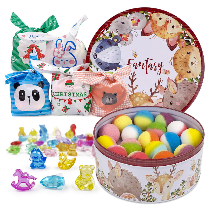 34 + 6 Bath Bombs with Crystal Toys Inside for Kids, 34PCS Organic Surprise Bath Bomb Gift Set for Christmas, Birthday, Easter, Natural Fizzy Bath