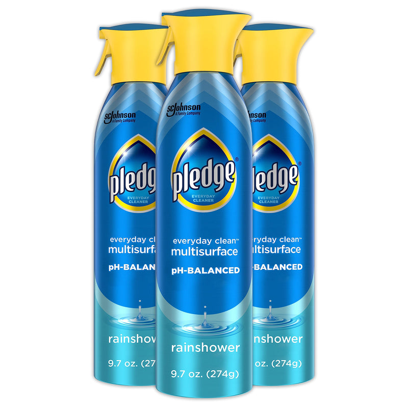 Pledge Ph-Balanced Multisurface Spray, Everyday Cleaner, Rainshower Scent, 9.7Oz (Pack of 3)