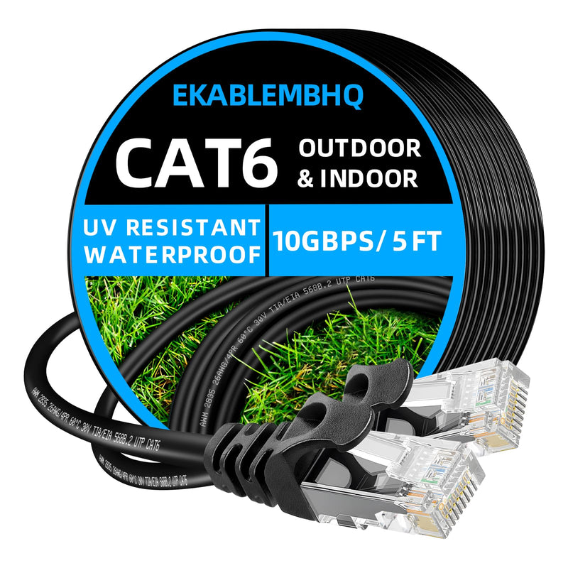Cat 6 Ethernet Cable 5 FT 10Gbps 250MHz, Outdoor & Indoor Network Cable for Router/Modem/PC, RJ45 LAN Internet Cord with Snagless Design Cat6-5ft