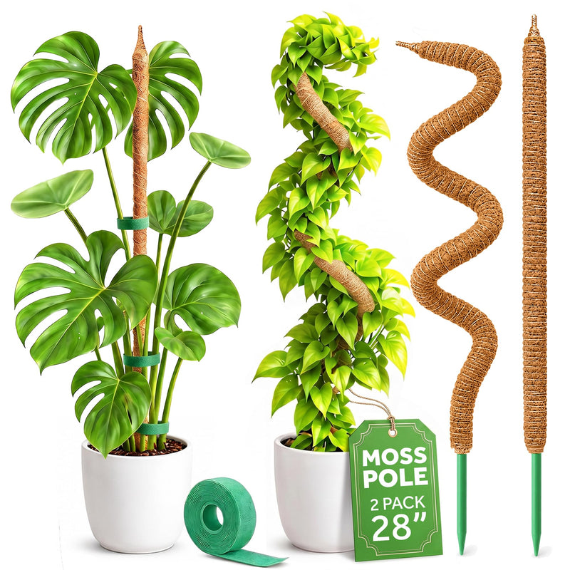 2 Pack 28'' Bendable Moss Pole Monstera Plant Support for Climbing Indoor Plants - Stakes for Potted Climbers - Tall Sticks Indoor Trellis for