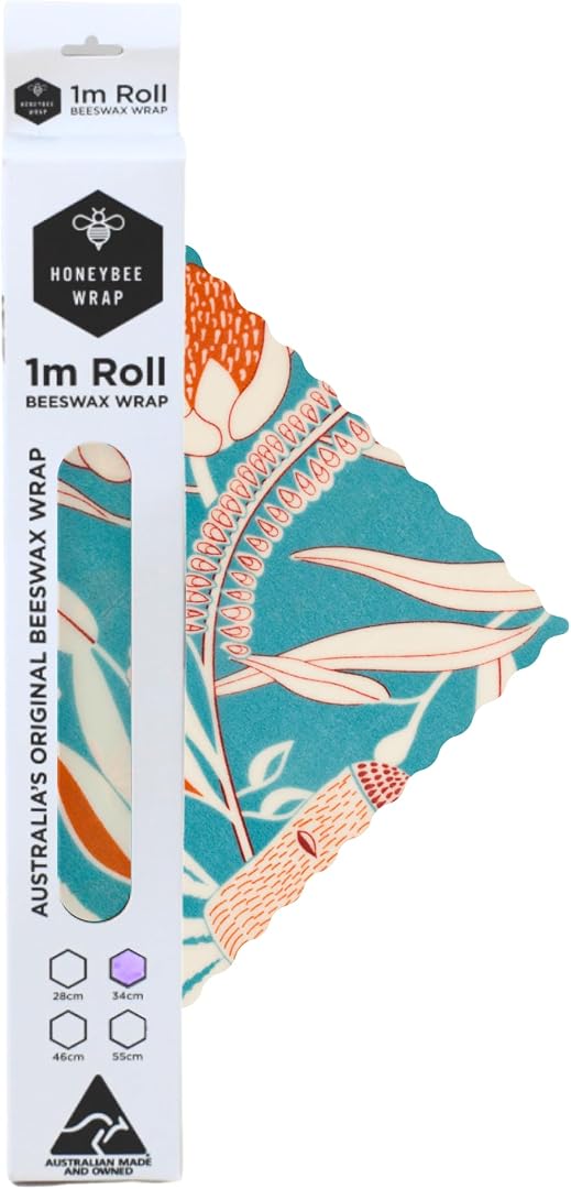 Honeybee Beeswax Wraps - Banksia Pattern Beeswax Roll -Certified Organic Cotton Beeswax Wrap - Reusable Beeswax Wrap for Food - Plastic Wrap &
