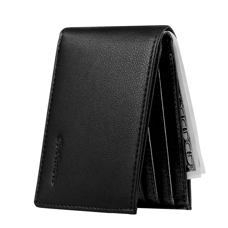 Chelmon Slim Wallet for Men ID Window with RFID Blocking Front Pocket Minimalist Bifold Bussiness Card Holder Gift for Men Black