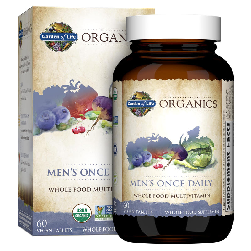 Garden of Life Once Daily Whole Food Multivitamin for Men, Organic Mens Vitamins & Minerals, Vitamin C, Zinc, Vegan, for Health & Well-Being, 60