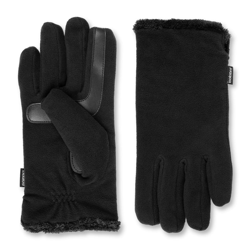isotoner womens Stretch Fleece Gloves With Microluxe Lining and Smart Touch Technology One Size Black