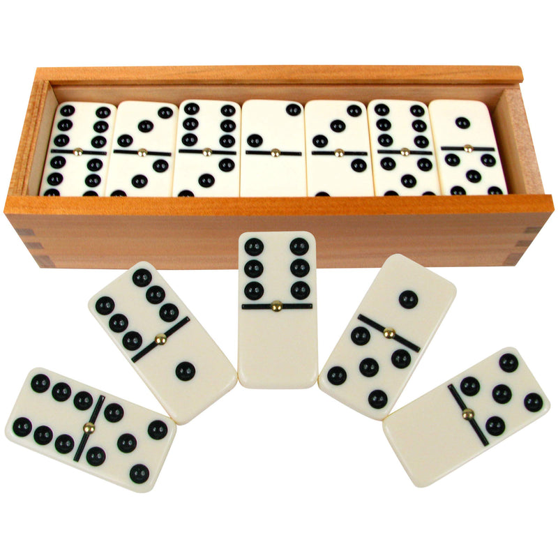 Double Six Dominos - 28-Piece Ivory Dominos Set for Adults and Kids - Classic Number Table Games Game for Family with Wooden Storage Case by Hey