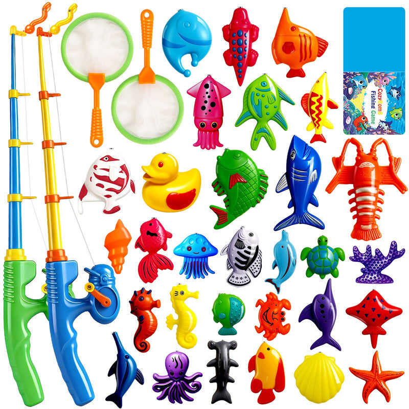 CozyBomB™ Magnetic Fishing Toys Game Set for Kids | Water Table Bathtub Kiddie Pool Party Pole Rod Net, Outdoor Plastic Floating Fish, Toddler