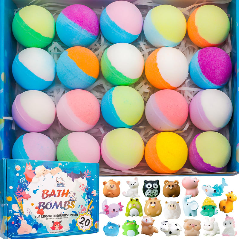 20 Pack Bath Bombs for Kids with Surprise Inside Bubble Bath Toys Organic Natural Bath Bombs Set Easter Basket Stuffers Birthday Christmas Gift