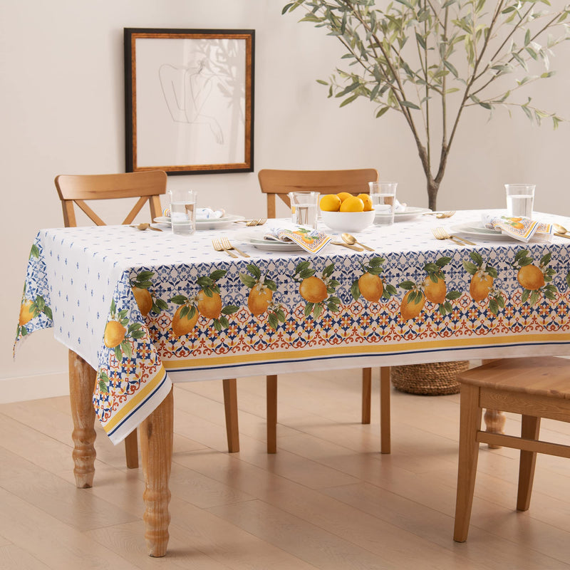 Threadmade Capri Lemon Double Border Tablecloth, Multicolor - 60" W x 84" L Multi Color 84" x 60" (Rectangular)