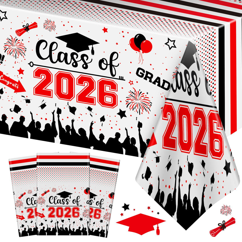 Graduation Decorations Class of 2026 Tablecloth - 3 Pcs Plastic Congrats Grad Table Cloth, Graduation Table Cover for Graduations Party