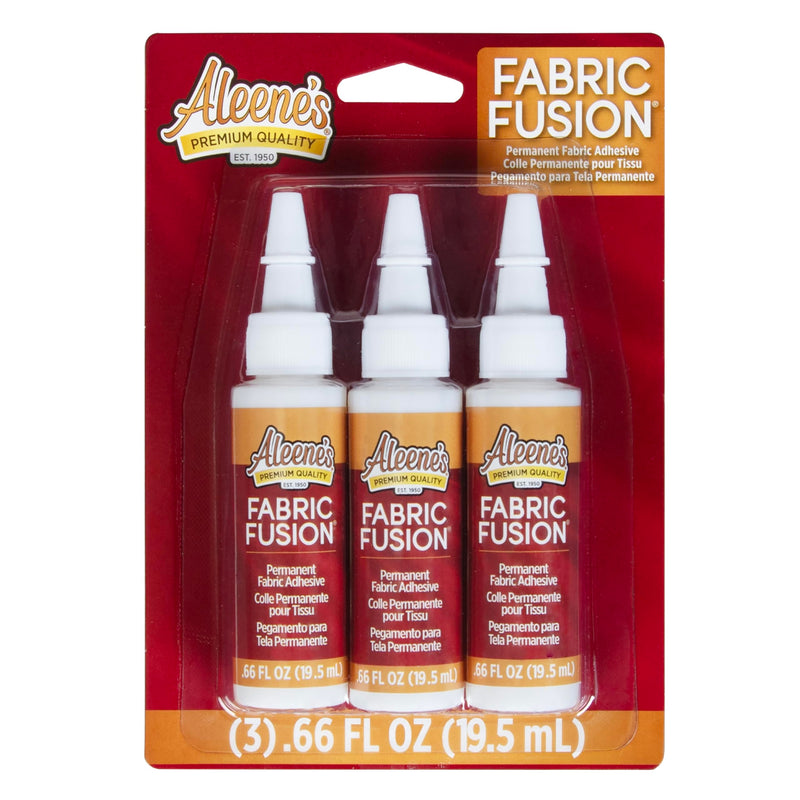 Aleene's Fabric Fusion Glue .66 oz 3-Pack, Permanent and Washable Adhesive, Dries Flexible, Strong Bond on Fabrics, Clothing, Denim, Polyester,