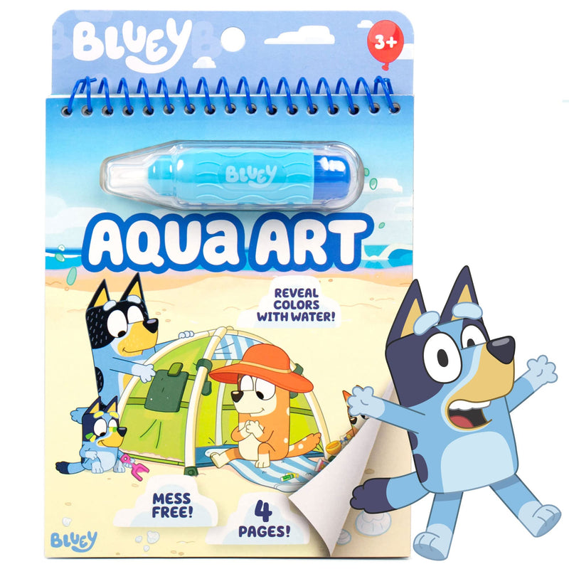Horizon Group USA Bluey Aqua Art - Reusable Water Reveal Activity Pages with Water Pen for No-Mess Drawing and Coloring