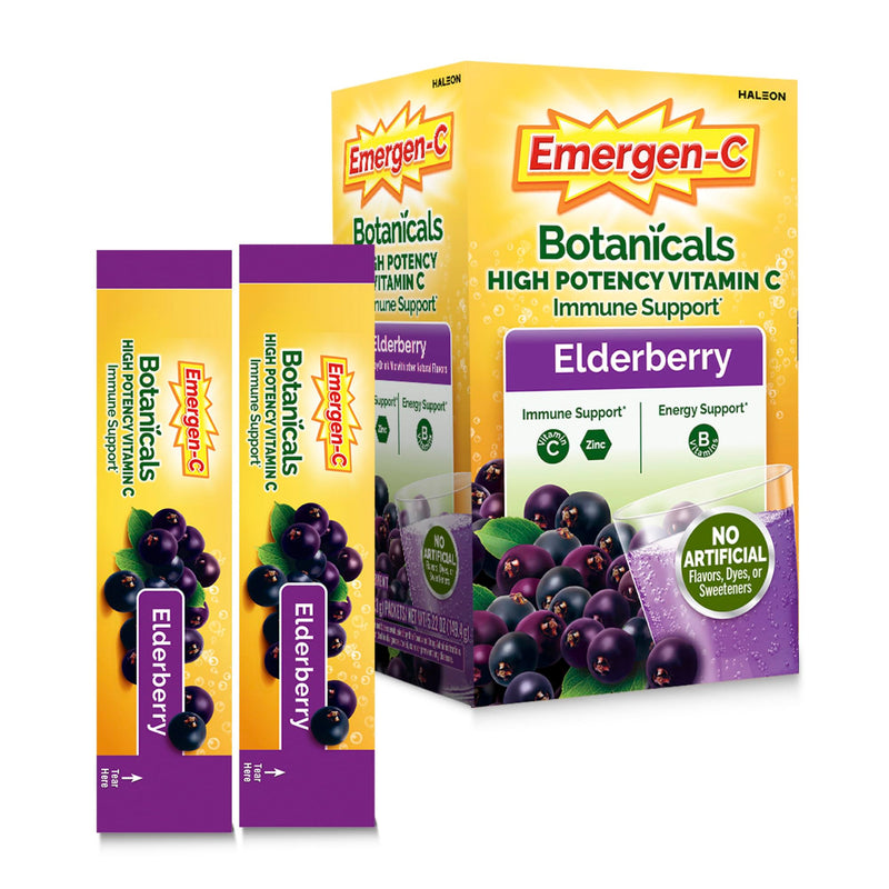Emergen-C Elderberry Fizzy Drink Mix, Elderberry Immune Support, Natural Flavors, With High Potency Vitamin C, 18 Count Elderberry 5.2 Ounce (Pack