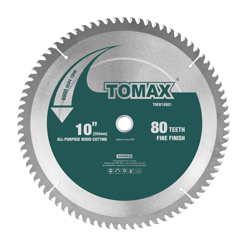 TOMAX 10-Inch 80 Tooth ATB Fine Finish Saw Blade with 5/8-Inch Arbor 10" 80T