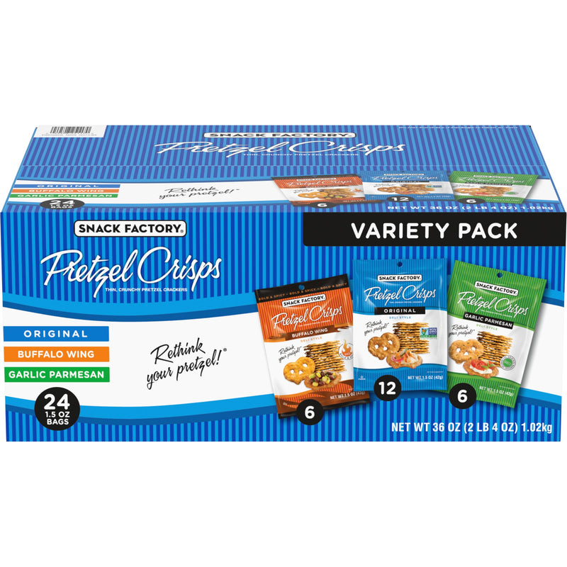 Snack Factory Pretzel Crisps Variety Pack, Individual 1.5 Ounce (Pack of 24) Variety Pack Single Serve 1.5 Ounce (Pack of 24)