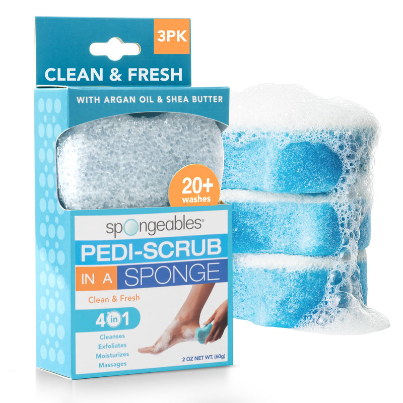Spongables Pedi Scrub Foot Exfoliating 20+ Wash Sponge, Clean & Fresh, 3 Count Clean and Fresh 1 Count (Pack of 3)