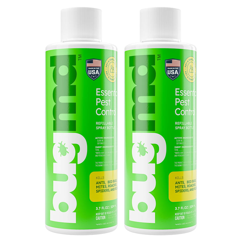 Bugmd Pest Control Essential Oil Concentrate (3.7 Oz, 2 Pack) - Plant Powered Bug Spray Quick Kills Flies, Ants, Roaches, Mosquitoes, and More