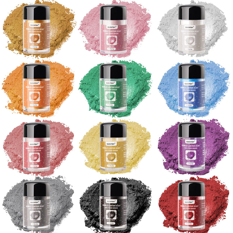 Edible Glitter for Drinks and Cakes, 12 Colors x 5g Food Grade Shimmer Luster Dust Edible Set, Food Glitter for Drinks Cookies Chocolate 12colors
