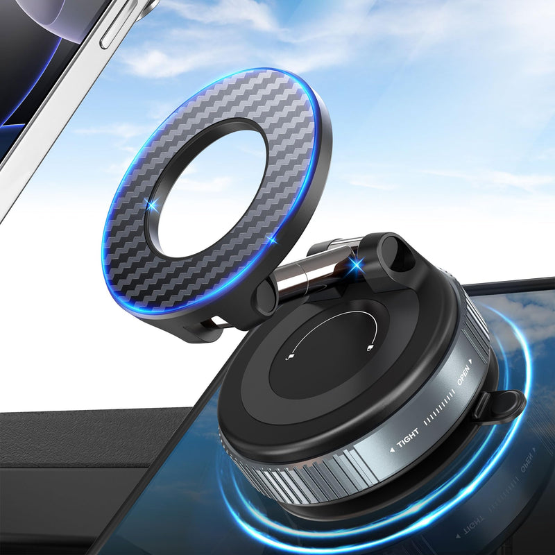 Plusacc Vacuum Magnetic Phone Holder for Car - Suction Cup Phone Mount 360ð Rotatable Foldable Portable Strong Magnet Stand for Iphone 16/15/14/13