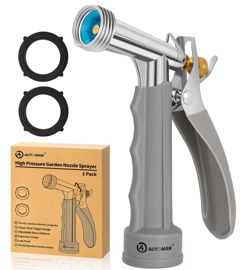AUTOMAN Full Size Garden Hose Nozzle, High Pressure Pistol Grip Water Nozzle Sprayer with Threaded Front, Adjustable Spray Water Flow for Washing