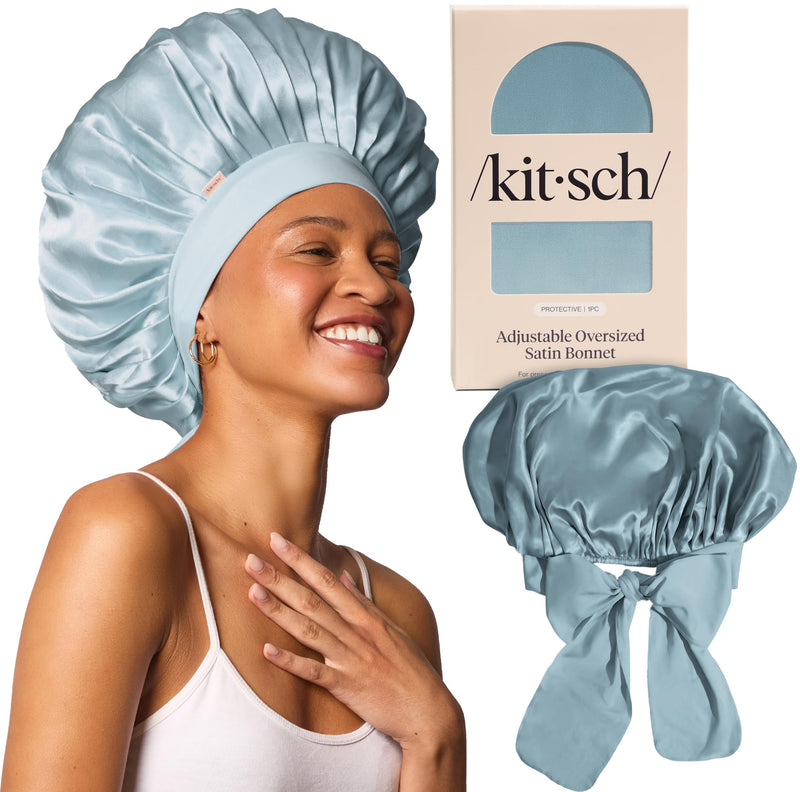 Kitsch XL Satin Bonnet for Sleeping - Softer than Silk Hair Bonnet for Women - Secure Fit, Adjustable Night Cap for Curly & Textured Hair -