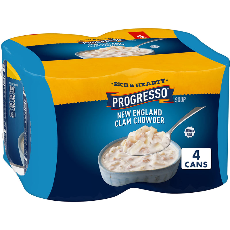 Progresso Rich & Hearty New England Clam Chowder Canned Soup, 18.5 oz, 4 pk New England Clam Chowder 18.5 Ounce (Pack of 4)