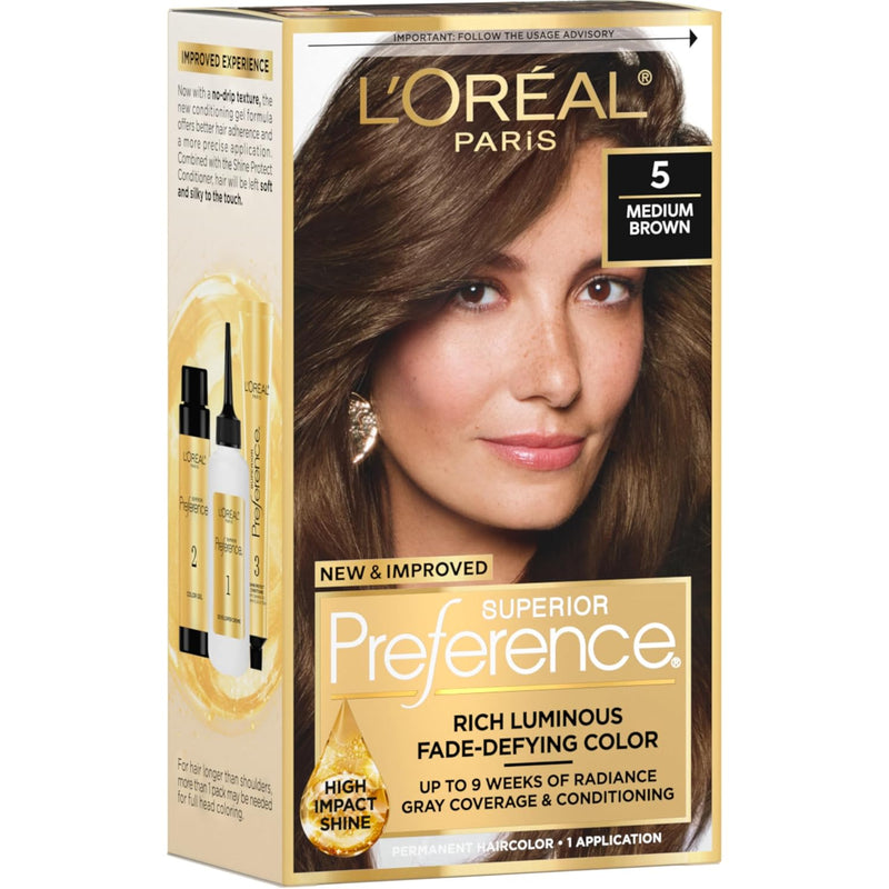 L'Oreal Paris Superior Preference Fade-Defying + Shine Permanent Hair Color, 5 Medium Brown, Pack of 1, Hair Dye