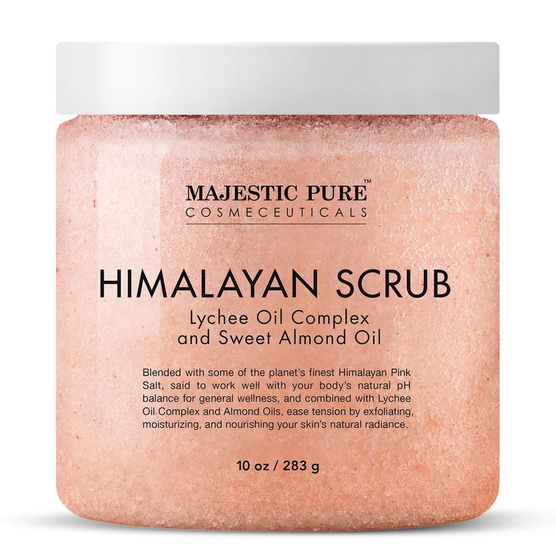 MAJESTIC PURE Himalayan Salt Body Scrub with Lychee Oil, Exfoliating Salt Scrub to Exfoliate & Moisturize Skin, Deep Cleansing - 10 oz Himalayan