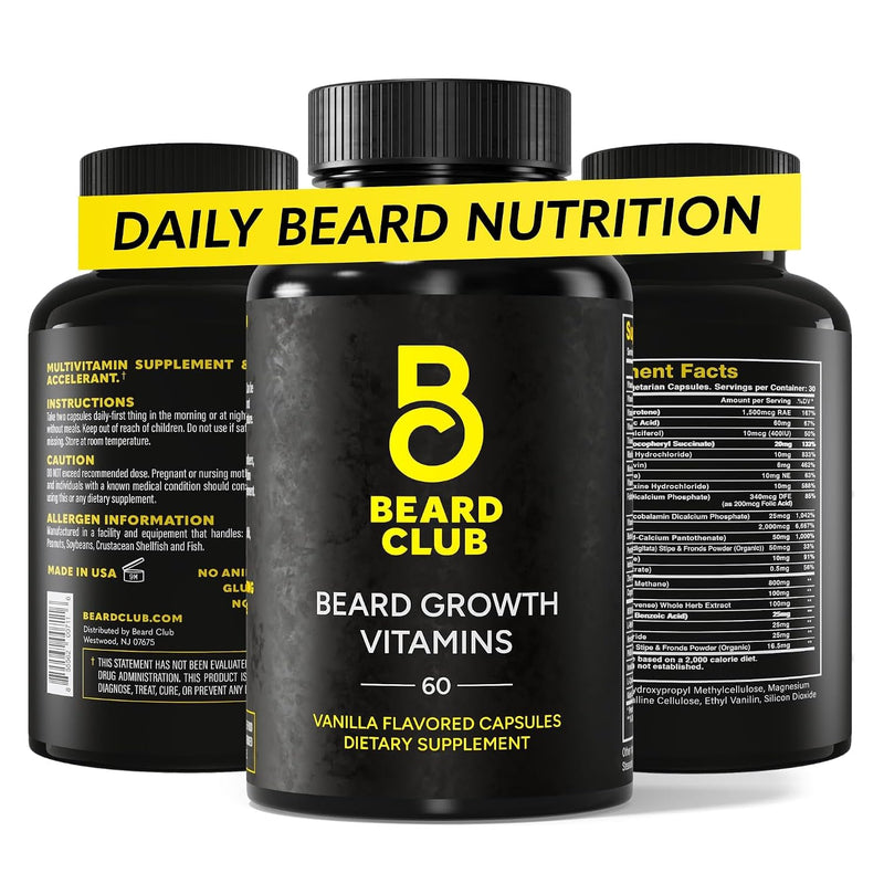 The Beard Club - Biotin Beard Growth Vitamins - Support a Thicker Fuller Beard, Fill in Patches - Minerals & Multi-Vitamins Help Support and