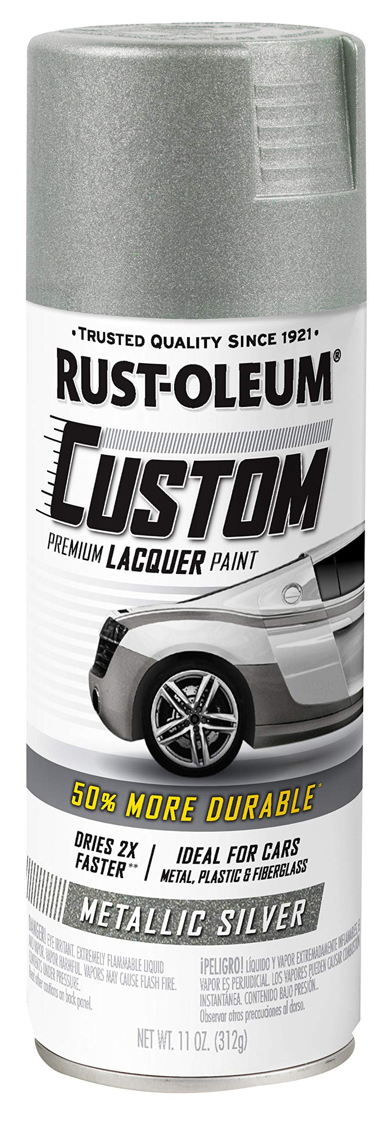 Rust-Oleum 323351 Automotive Custom Lacquer Spray Paint, 11 Oz, Metallic Silver