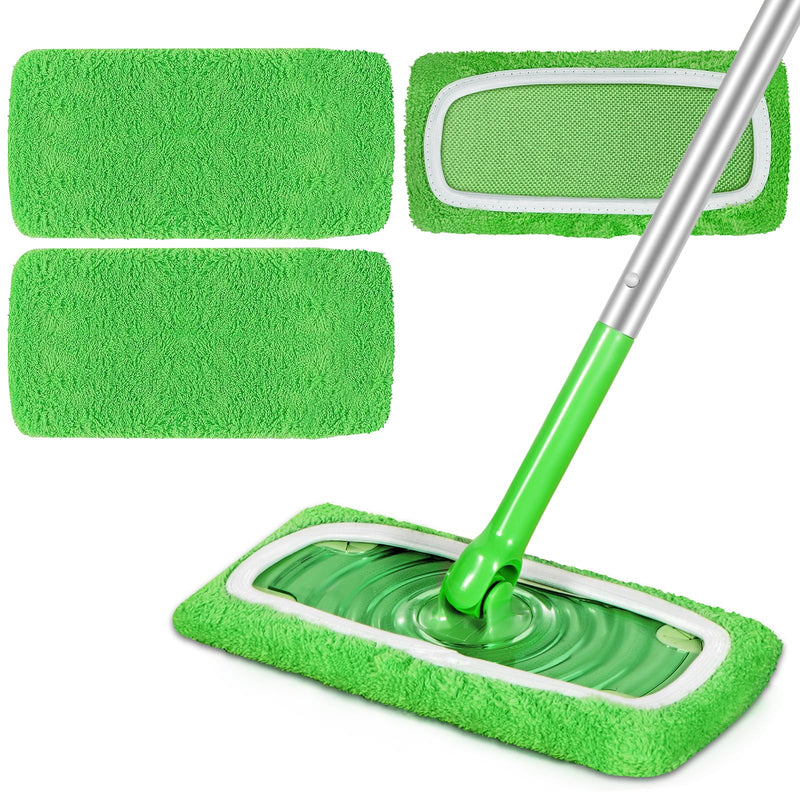 Reusable Microfiber Mop Pads Compatible with Swiffer Sweeper, 3 Pack Dry Sweeping Cloths & Wet Mopping Cloths, Washable Pads for Hardwood Floor
