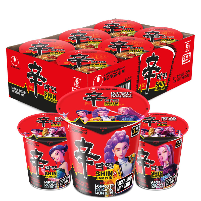Nongshim Shin Ramyun Cup of Noodles, Spicy Signature Korean Instant Ramyun, Rich Beef Flavored Broth, Quick and Easy, Microwaveable Cup, 2.64 oz