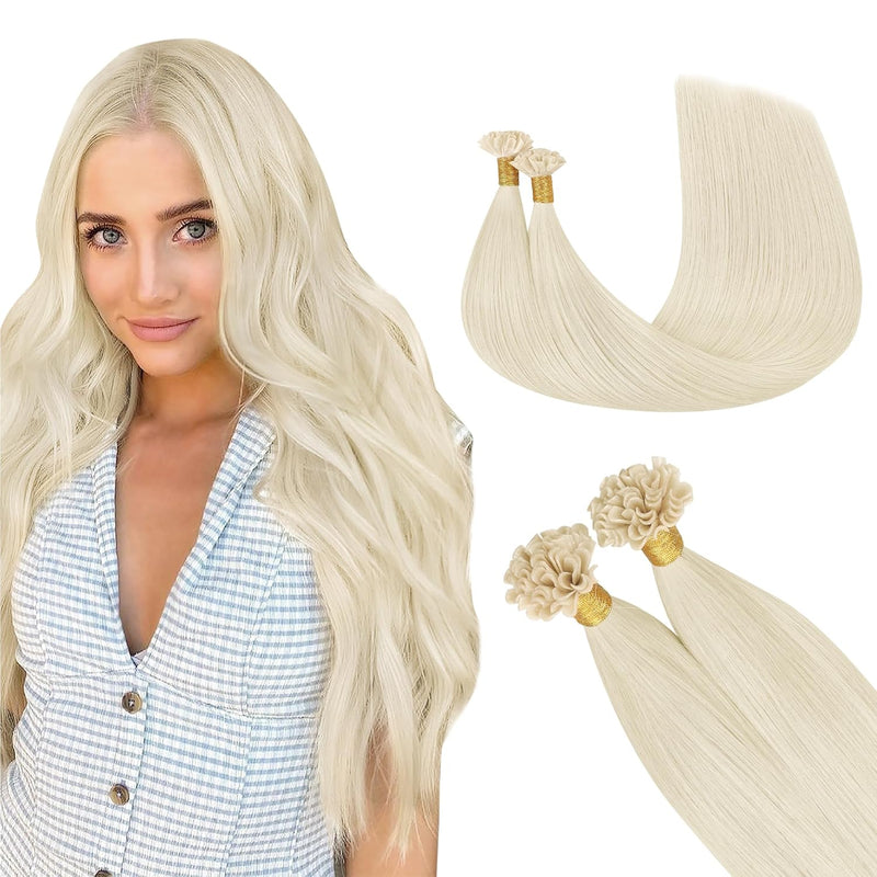 GOO GOO U Tip Hair Extensions - Real Human Hair, 14inch 50g 50S, Hot Fusion, Invisible Remy, 60A Platinum Blonde 14 Inch-50g-50S U-#60A Platinum