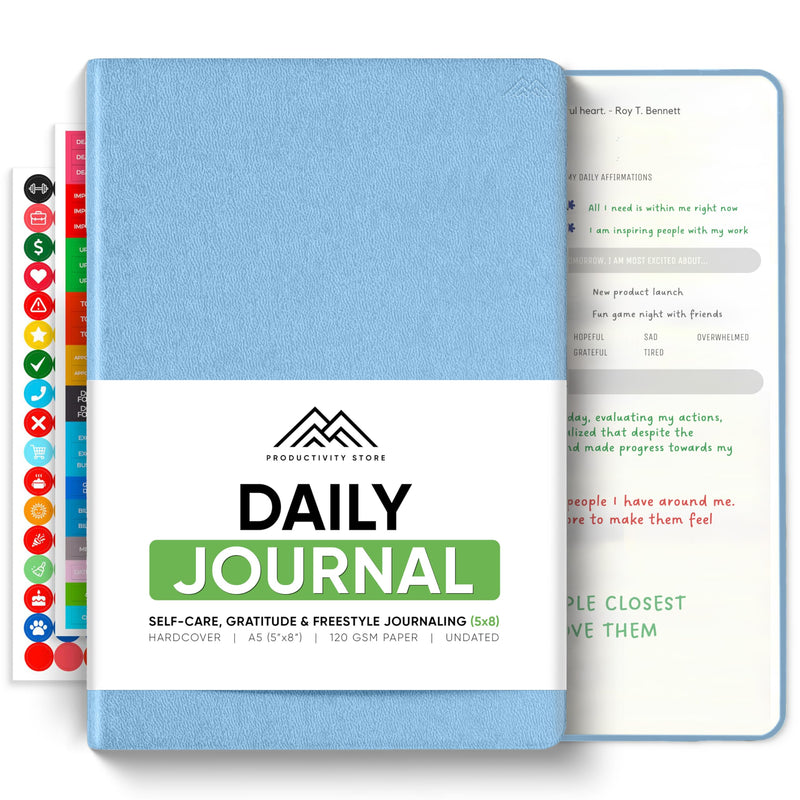 Best Daily Journal for Men & Women - Gratitude, Manifestation & Guided Journal with Prompts for Personal Growth (A5, Blue) - PRODUCTIVITY STORE