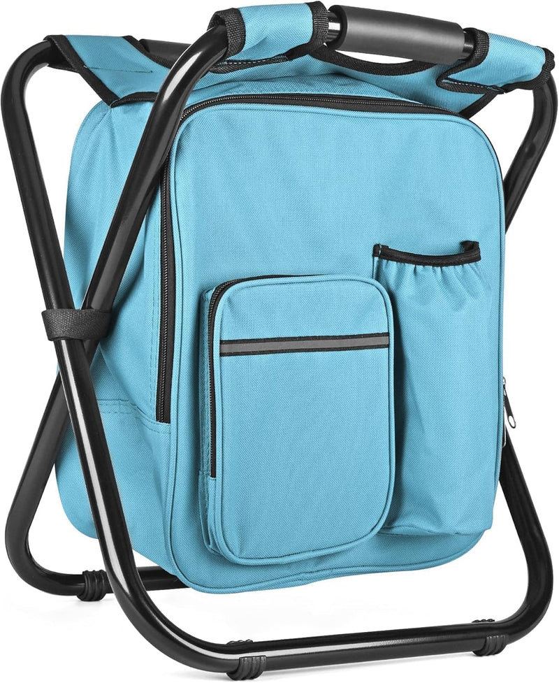 Kikerike Backpack Stool Cooler Chair Heavy Duty 400 LBS Max Load Portable Lightweight Folding Fishing Cooler for Camping Hunting Fishing - Sky Blue