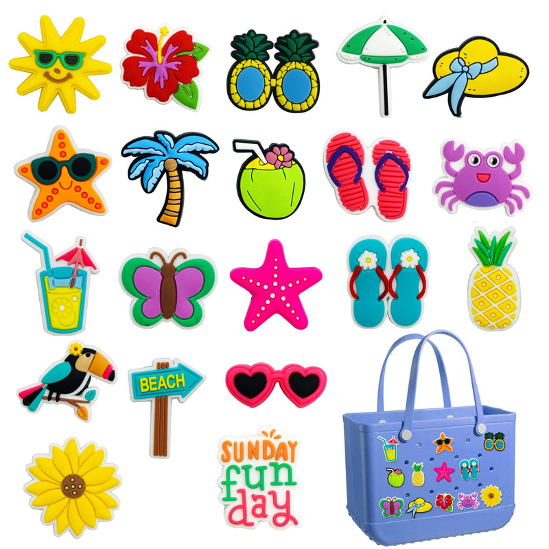 20PCS Beach Charms for Bogg Bag, Hawaii Accessories With Sturdy Clips for Totes, Rubber Bag Accessories, Decoration Charms for Girls Women