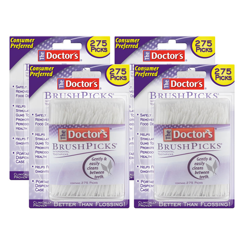 The Doctor's BrushPicks, Interdental Brushes & Dental Picks, Gently Remove Food Debris from Braces & Dental Work, 275 Count, Pack of 4 275 Count