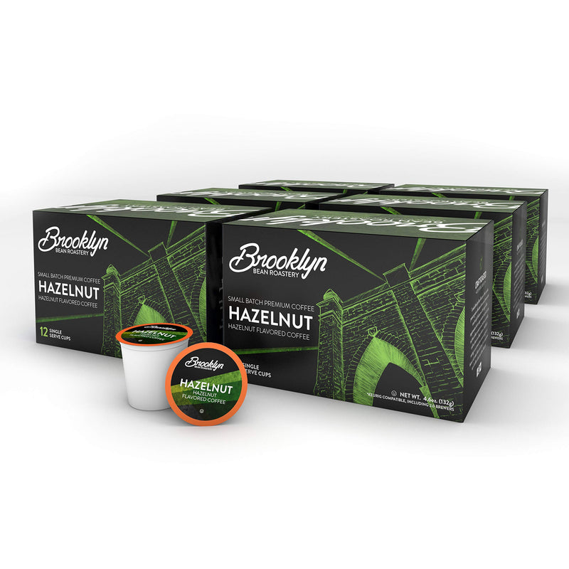 Brooklyn Beans Hazelnut Flavored Gourmet Coffee Pods, Compatible with 2.0 Keurig Coffee Pods Brewers, 72 Count Hazelnut 12 Count (Pack of 6)
