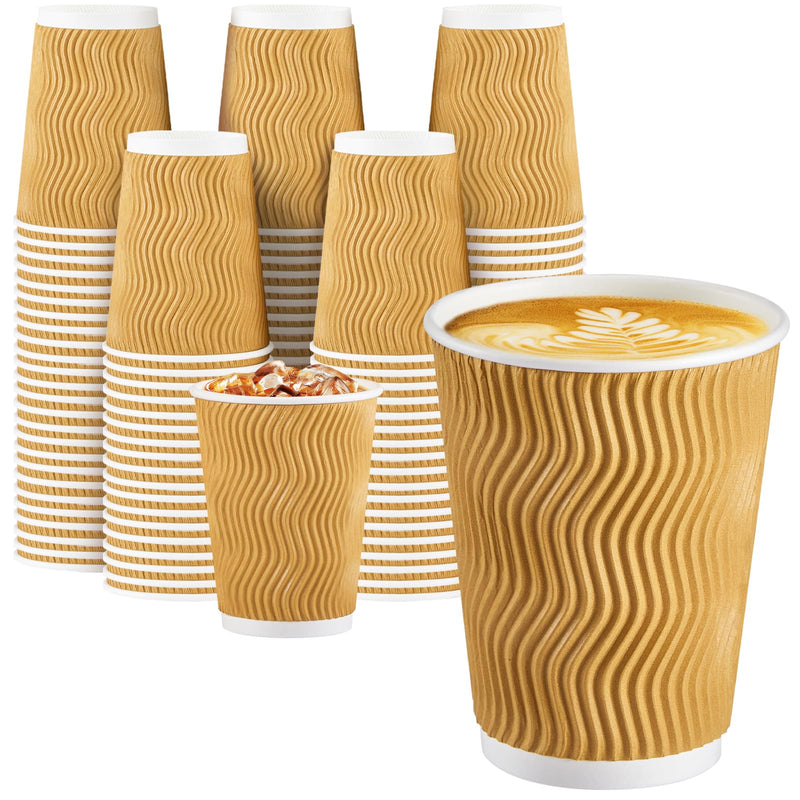 SIUQ Coffee Cups 12 oz 150 Pack, Insulated Ripple Wall Paper Coffee Cups 12 oz, Disposable Coffee Cups, Hot Beverage/Cold Drinking Cups for