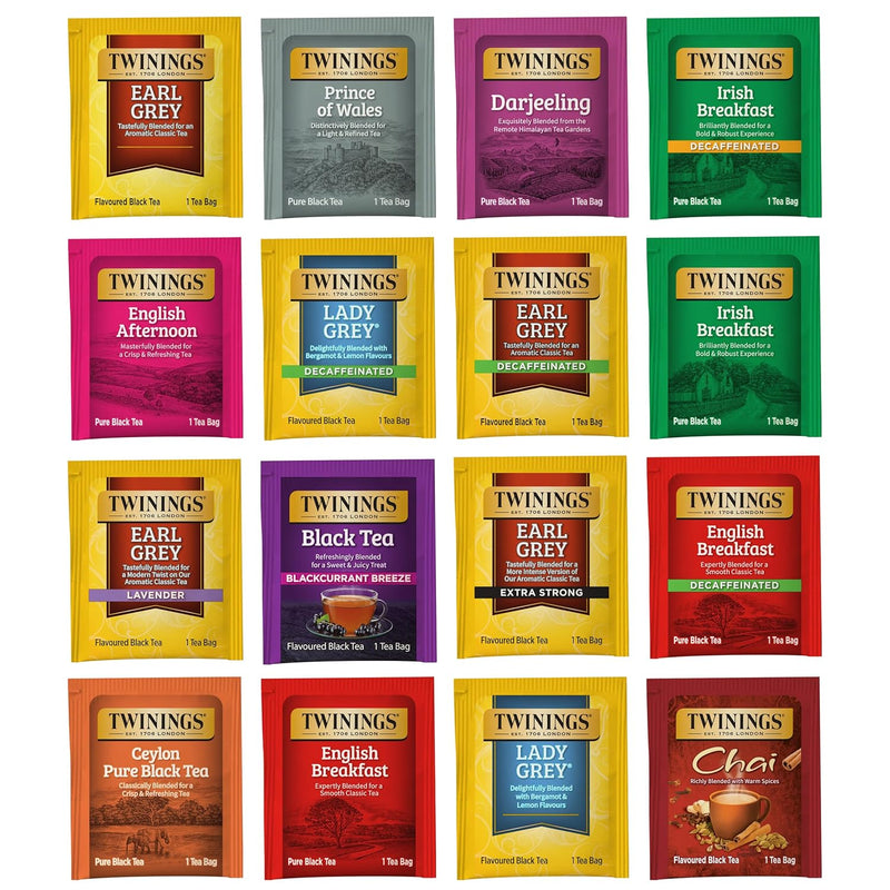 Twinings Black Tea Bag Sampler Assortment, Variety Pack (16 Count) 16 Different Flavors for Tea Lovers: Her, Him, Women, Men, Couples, Family,