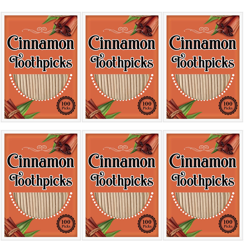 Irenare 600 Pcs Toothpick Cinnamon Wood Flavored Cinnamon Toothpicks Bulk for Adults Disposable Oral Hygiene Teeth Dental Care, 6 Pack