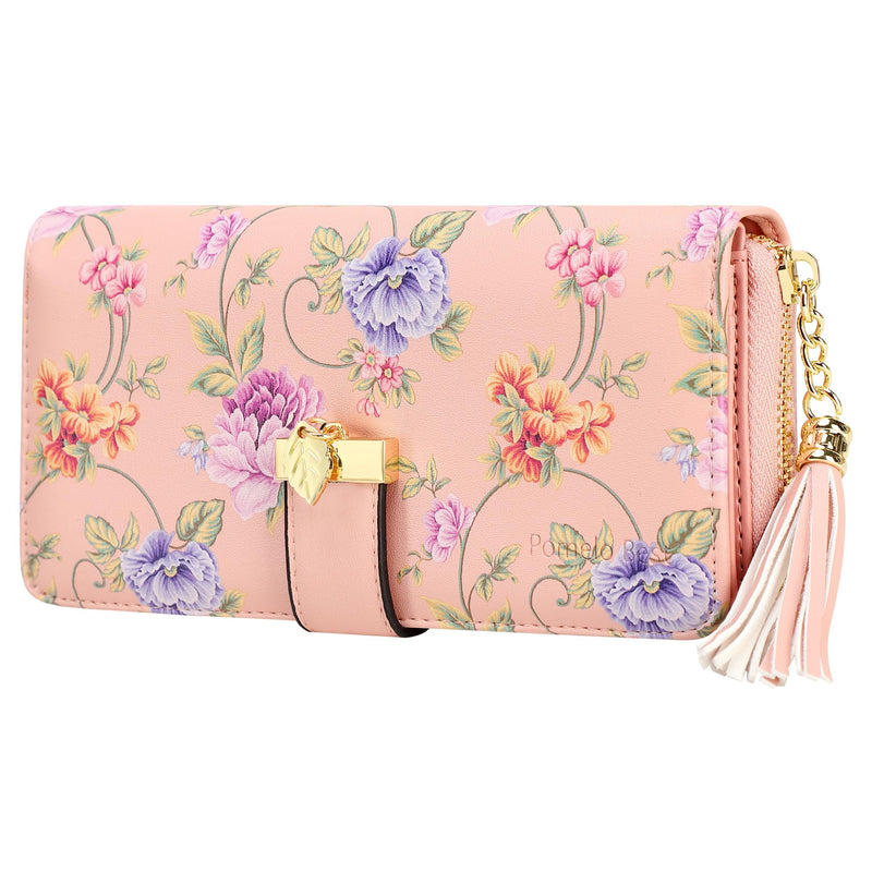 Pomelo Best RFID Wallets for Women PU Leather Multi Card Slots Long Wallet Pink Rattan