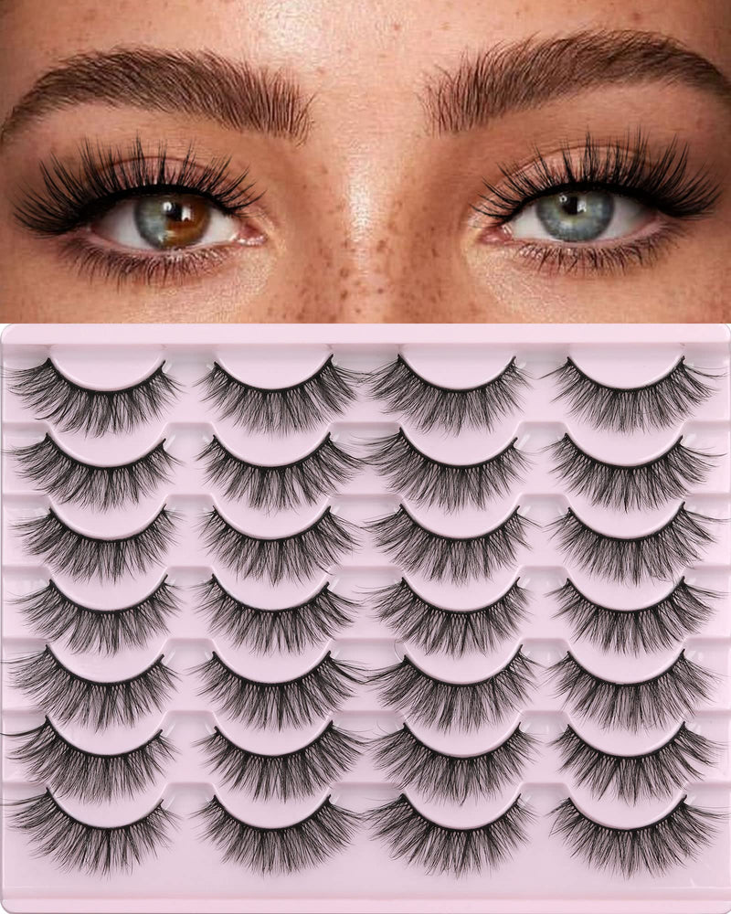False Eyelashes 14mm Faux 3D Mink Lashes Natural Look Cat Eye Wispy Lashes Pack by Kiromiro, 14 Pairs Cat Eye A01