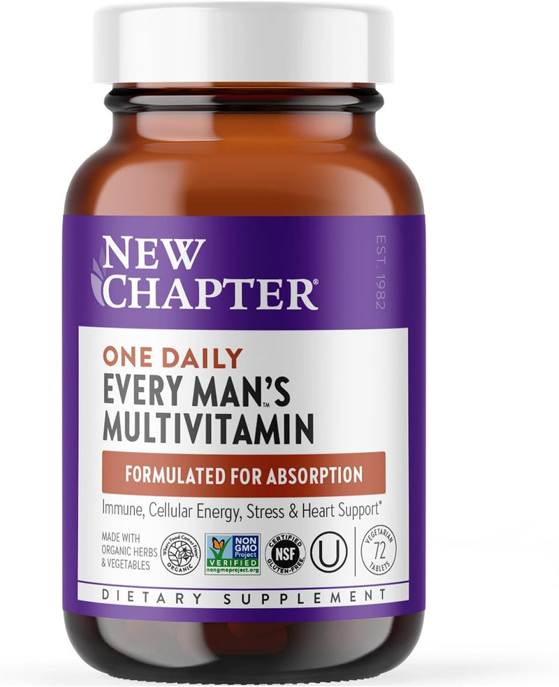 New Chapter Men'S Multivitamin for Immune, Stress, Heart + Energy Support with Fermented Nutrients - Every Man'S One Daily, Made with Organic