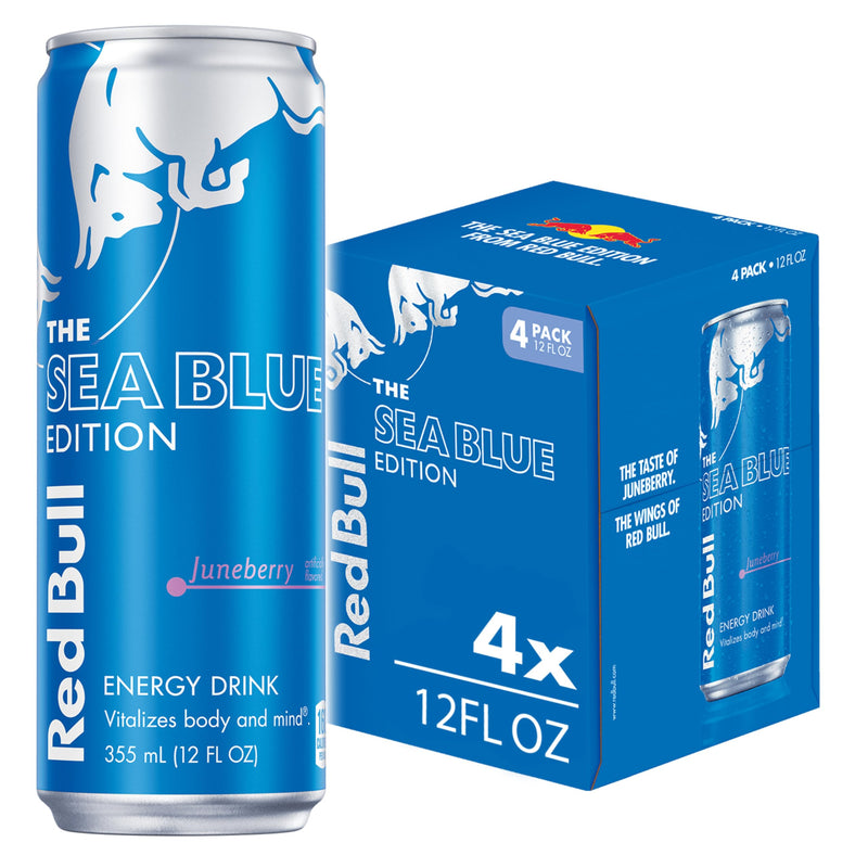 Red Bull Sea Blue Edition Energy Drink, Juneberry, with 114mg Caffeine plus Taurine & B Vitamins, 12 Fl Oz, Pack of 4 Cans Juneberry 12 Fl Oz, 4pk