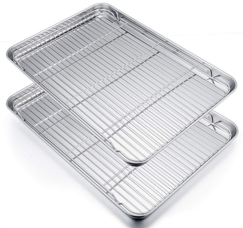 P&P CHEF 19.6 Inch Stainless Steel Baking Sheet with Rack Set (2 Pans+ 2 Racks), Cookie Sheets Baking Trays and Cooling Wire Racks, Oven &