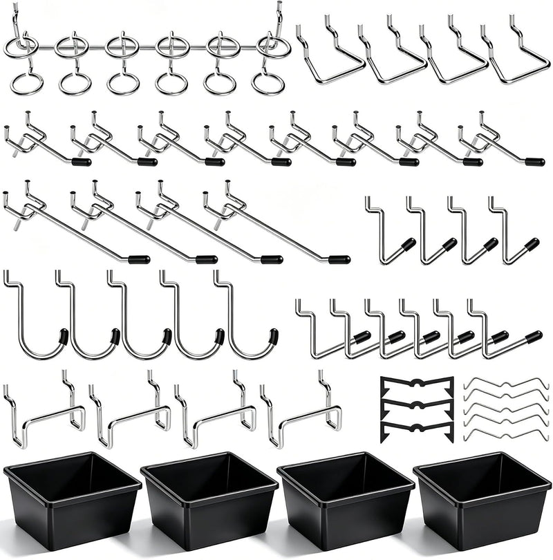 Pegboard Hooks with Bins, Peg Locks, for Organizing Various Tools, 117 PCS, 60 of Which are Locks 117PCS
