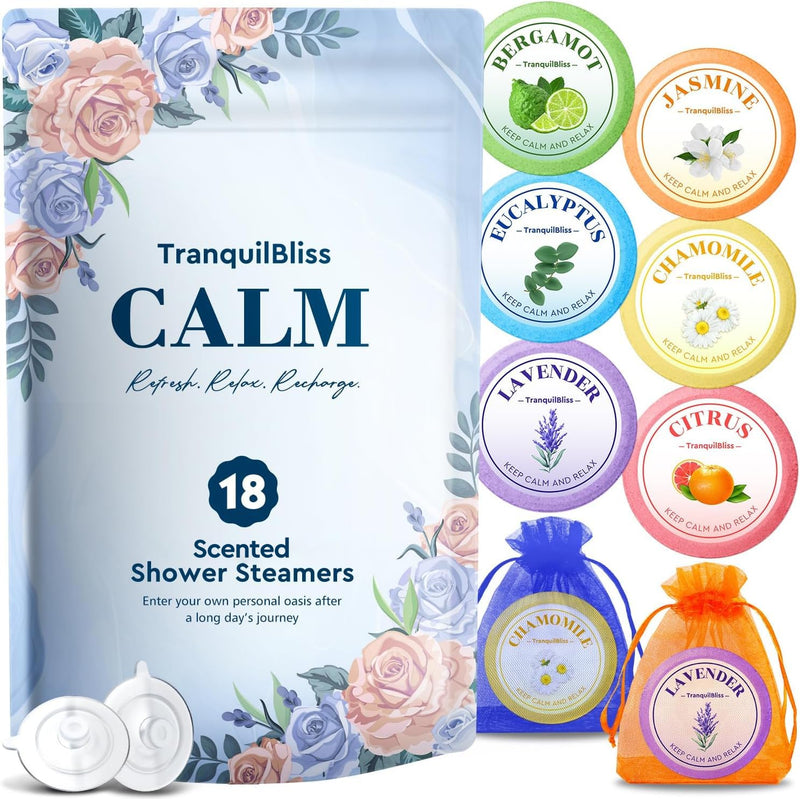TranquilBliss Shower Steamers, 18 PCS Set, Self Care Relaxation Shower Tablets with Shea Butter, Shower Bombs, Christmas Gift Ideas for Mother's