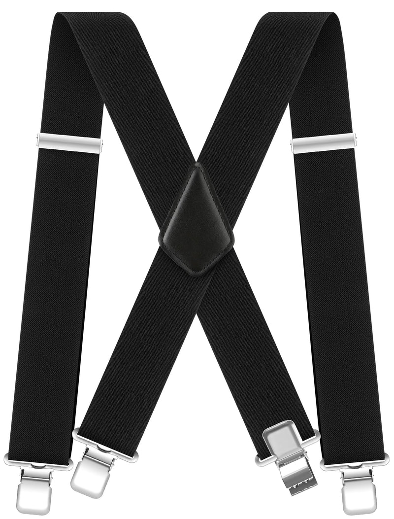 Ultrashang CLASSIC Mens Heavy-Duty Suspender: 2-Inch Wide, Sturdy Clips, X-Back, Adjustable Elastic Work Suspenders Black